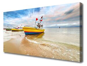 Quadro su tela Paesaggio del mare della spiaggia della barca 100x50 cm
