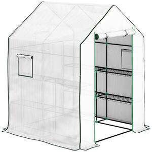 Outsunny Serra da Esterno con 6 Ripiani Porta Avvolgibile Copertura in PE e Telaio in Acciaio 140x143x190 cm Bianco | Aosom Italy