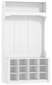 HOMCOM Attaccapanni con Scaffale, Panca, Ganci, Scomparti per le Scarpe, in Truciolato, 100x35x172,2 cm, Bianco | Aosom Italy