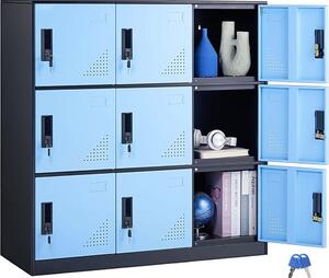 Armadietti per ufficio neri e blu - Armadietto a 9 ante con 9 scomparti - Capacità di carico di 30 kg