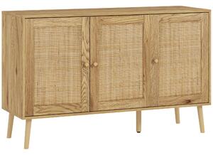 HOMCOM Credenza per Soggiorno Bohémien con Porte in Rattan e Scaffali Regolabili 120x40x75 cm Legno Naturale | Aosom Italy