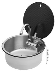 Lavello da cucina, rubinetto pieghevole, design compatto, colore argento