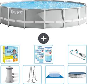 Piscina Intex Round Prism Frame - 457 x 107 cm - Grigio - inclusa pompa - scaletta - telo di fondo - pacchetto manutenzione copertura - filtro - aspirapolvere