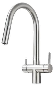 Miscelatore da cucina, realizzato in ottone, con due manopole, finitura in nichel spazzolato