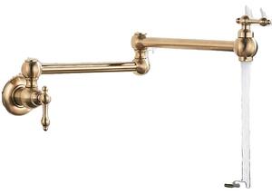 Rubinetto da cucina a parete in ottone, design pieghevole, elegante finitura spazzolata, spazzolato oro C
