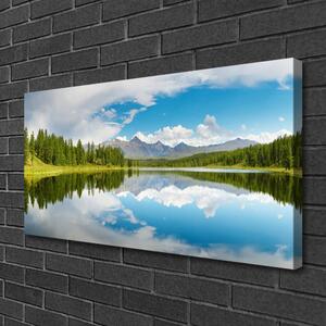 Quadro stampa su tela Paesaggio di montagna del lago forestale 100x50 cm