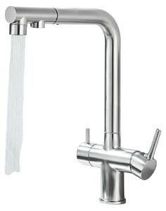Rubinetto da cucina con funzionalità di filtraggio e di erogazione di acqua di rete, con erogatore estraibile e spazzole