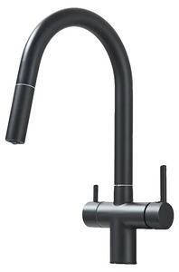 Miscelatore da cucina, materiale: ottone, due maniglie, finitura nera opaca