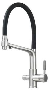 Rubinetto da cucina, struttura in ottone, design a due maniglie, finitura in nichel spazzolato