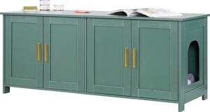 Armadietto per gatti - Armadietto per lettiere - Dimensioni 120 x 45 x 50 cm - Con 4 porte e 2 ingressi - In legno - Per uso interno - Adatto alla maggior parte delle lettiere - Verde