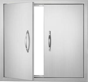Porta di accesso al barbecue in acciaio inox - 660 x 609 mm - Doppia porta esterna per cucina - Montaggio a filo muro - Porta verticale a muro con maniglie - Per isola barbecue, stazione barbecue, mobile esterno