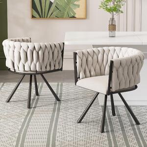 Sedia da pranzo Sweiko in lino, set di 2, sedia girevole singola per soggiorno/camera da letto, sedia girevole per il tempo libero con quattro gambe di supporto in metallo, beige lino e nero
