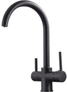 Raccordo a tre vie per tubo flessibile dell'acqua, rubinetto a tre vie 3 in 1 per filtro dell'acqua, raccordo a tre vie, rubinetto con due maniglie, rubinetto da cucina, nero