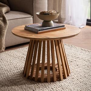 WOHNLING Tavolino da salotto 60x60x40 cm in legno massello di acacia marrone chiaro Tavolino rotondo di design Tavolino da salotto con struttura a griglia Tavolino da salotto moderno