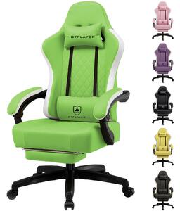 GTPLAYER: sedia da gaming, poltrona da gaming ergonomica, sedia da scrivania in Pelle finta, cuscino sedile a molle, braccioli collegati e poggiapiedi, portata 150 kg, verde
