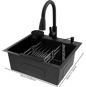 Lavello da cucina, rubinetto estraibile, pulisci bicchieri, nero