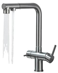 Rubinetto da cucina con funzionalità di filtraggio e di erogazione di acqua di rete, con beccuccio estraibile, colore grigio