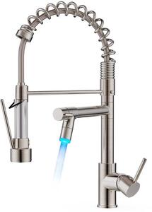 Rubinetto da cucina in acciaio inossidabile con LED, a due maniglie, orientabile a 360°, con doppio getto
