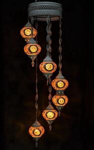 Lampada a sospensione in vetro marrone e nero con mosaico colorato, lampadario orientale con 7 sfere, realizzato a mano in Turchia