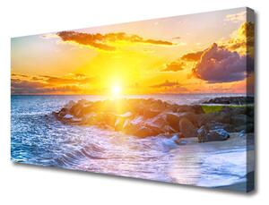 Foto quadro su tela Costa del mare al tramonto 100x50 cm