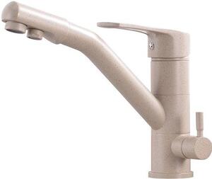 Rubinetto da cucina a tre vie con bocca flessibile, leva girevole a 360 gradi, rubinetto gourmet a tre bocche, filtro per l'acqua e attacco da 3/8 di pollice, colore beige