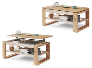 NUO Rovere Artisan/Beige (Champagne) - MODERNO TAVOLINO CON PIANO ALZABILE