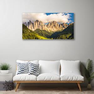 Quadro stampa su tela Le cime delle montagne Nubi Foreste Prato 100x50 cm