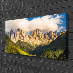 Quadro stampa su tela Le cime delle montagne Nubi Foreste Prato 100x50 cm