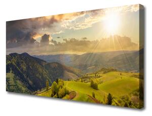Stampa quadro su tela Montagne del prato al tramonto 100x50 cm