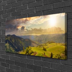 Stampa quadro su tela Montagne del prato al tramonto 100x50 cm