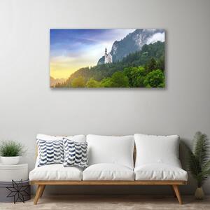 Quadro su tela Castello nel paesaggio della foresta delle montagne 100x50 cm