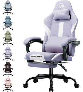 GTPLAYER Sedia da gioco Poltrona da gioco ergonomica Sedia da scrivania con superficie in tessuto Sedia da ufficio traspirante Cuscino a molla con poggiapiedi viola
