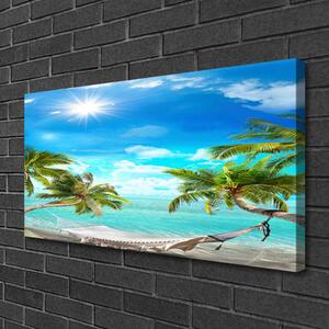 Quadro su tela Amaca da spiaggia con palme tropicali 100x50 cm