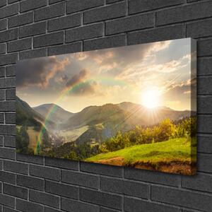 Stampa quadro su tela Prato di montagna al tramonto 100x50 cm