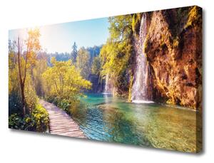 Stampa quadro su tela Cascata del paesaggio del lago 100x50 cm