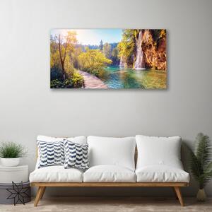 Stampa quadro su tela Cascata del paesaggio del lago 100x50 cm