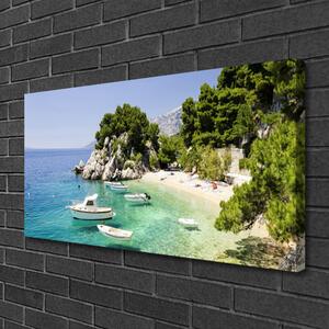 Foto quadro su tela Mare, spiaggia, rocce, barche 100x50 cm