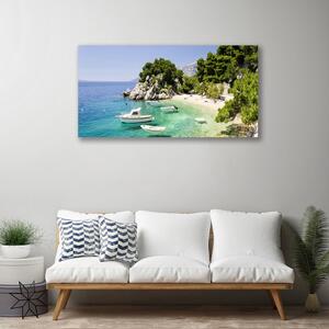 Foto quadro su tela Mare, spiaggia, rocce, barche 100x50 cm