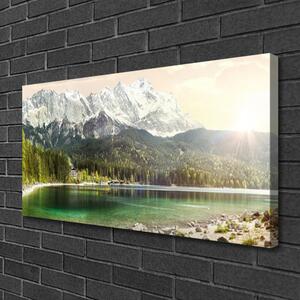 Quadro su tela Montagne del paesaggio del lago della foresta 100x50 cm