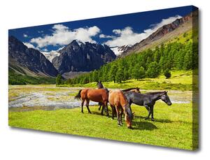 Quadro su tela Montagne, alberi, cavalli, animali 100x50 cm