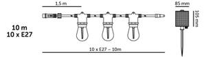 LED catena solare dimmerabile STARLIGHT NEO 10xE27/3,7V 2700K IP54 1200 mAh 11,5m + telecomando