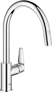 Rubinetto da cucina, cromato, bocca alta a C, miscelatore estraibile, rotazione a 360°, limitatore di flusso, GROHE Start Curve