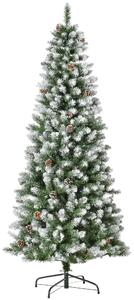 HOMCOM Albero di Natale Innevato da 180 cm con 630 Rami e 37 Pigne, in Plastica e Metallo, Verde e Bianco