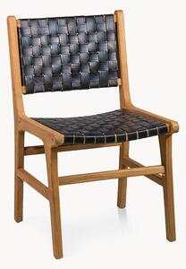 Sedia in pelle fatta a mano con struttura in legno di teak Bella