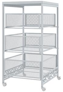 HOMCOM Carrello Portaoggetti a 3 Livelli in Truciolato e Acciaio, 34x29.5x57.5 cm, Bianco|Aosom