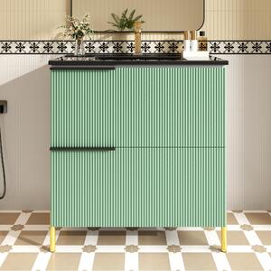 Mobile autoportante per lavabo con lavabo in Vetroceramica, dimensioni 81,5x47x90 cm, colore verde, realizzata in MDF, con due ampi cassetti