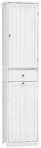 HOMCOM Mobile Bagno a Colonna 180 cm con Cesto Portabiancheria Ribaltabile, Bianco | Aosom Italy