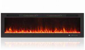 HOMCOM Camino Elettrico da Incasso con Fiamma Indipendente, 3 Modalità di Riscaldamento e Telecomando, 152.4x9.4x47 cm, Nero | Aosom Italy