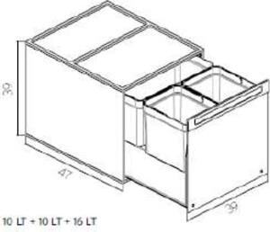 TECNOINOX Pattumiera Sottolavello Estraibile per Cassetto Cucina 3 Contenitori spazzatura 10 + 10 + 16 Litri colore Acciaio / Grigio - BOX 3