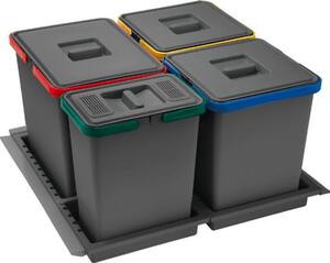 Elletipi Pattumiera Sottolavello Estraibile per Cassetto Cucina 4 Contenitori spazzatura 15+10+10+6 Litri in Plastica - PTC28 06050 2FC97 PPV Metro